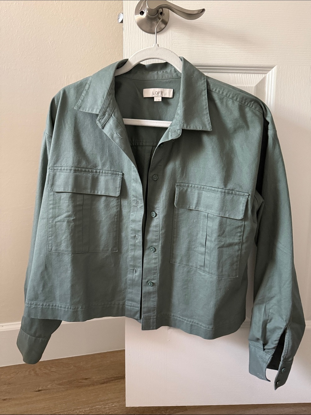 LOFT Cropped Barn Jacket in Green